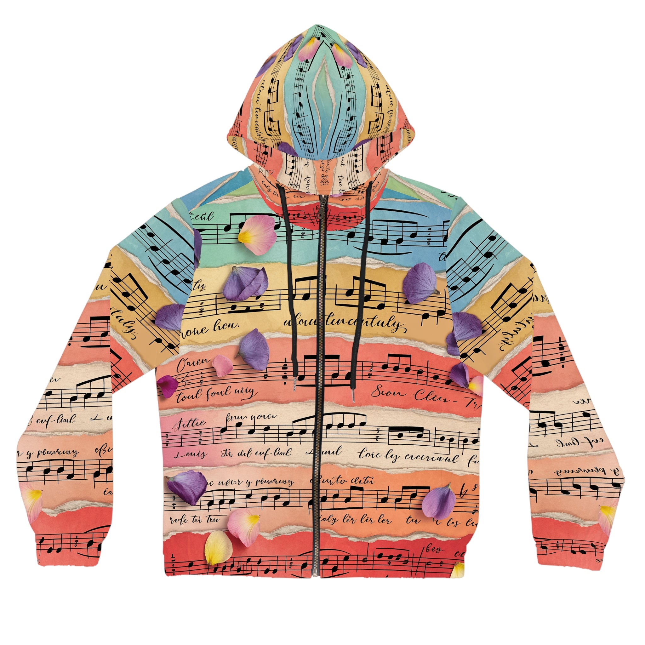 Torn Type Beat Sheet Music Multi-Color Women’s Full-Zip Hoodie (AOP), Artsulli - Art is Long, Life is Short, All Over Prints, Size, XS, Color, Black, , , 29682929258820375399