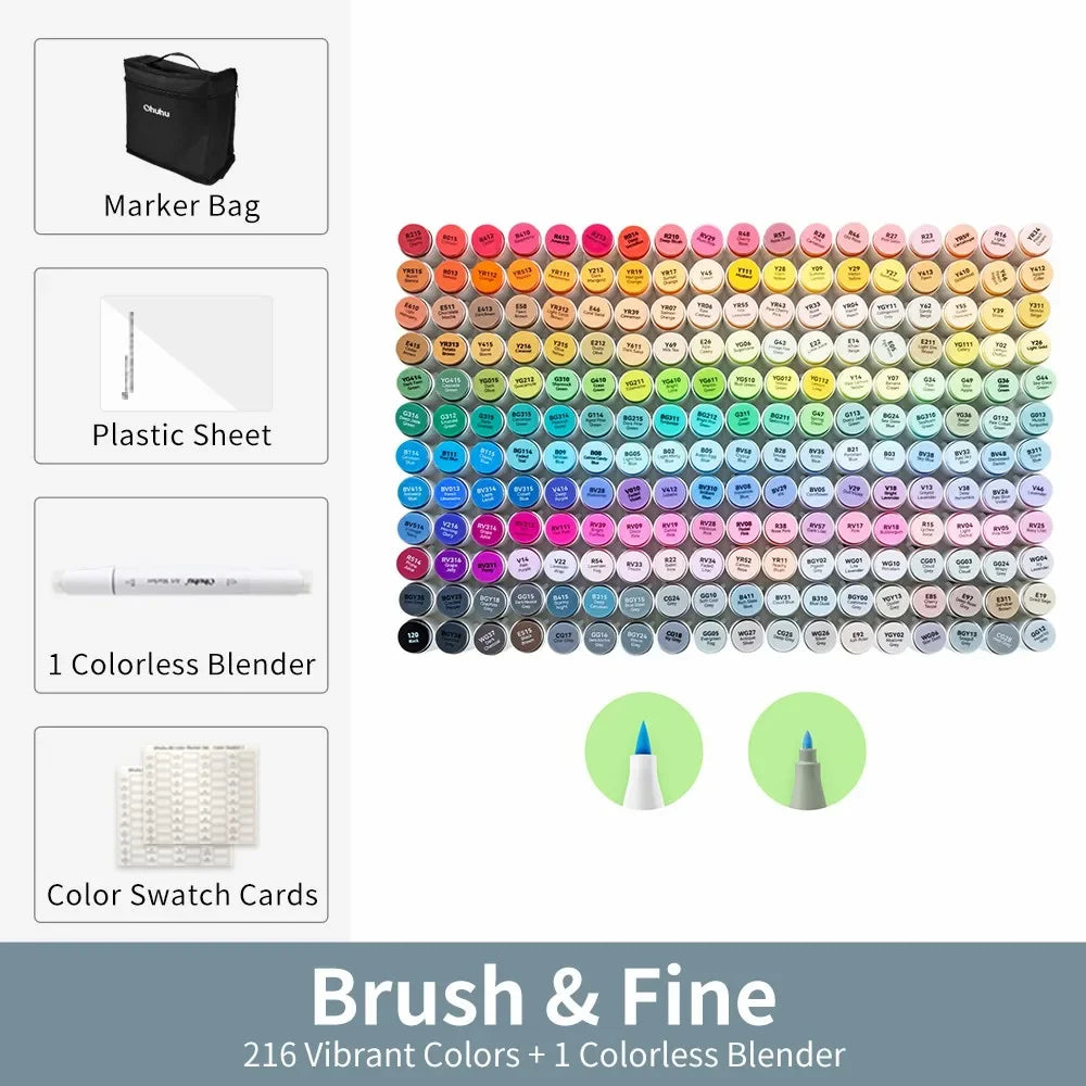 Buy The Best By Artsulli - Art is Long Life Short - Ohuhu Honolulu 216 Colors Marker Pen Set Alcohol Markers Refillable Dual Tips Sketching