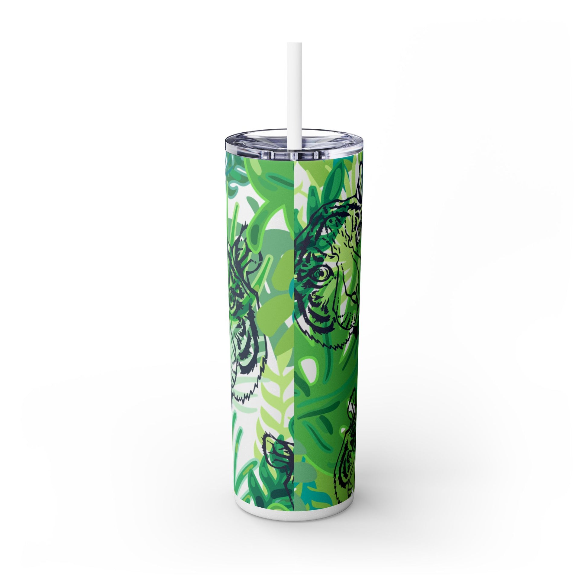 Tropical Jungle Tigers Green Skinny Tumbler with Straw, 20oz, Artsulli - Art is Long, Life is Short, Mug, , , , , , , 