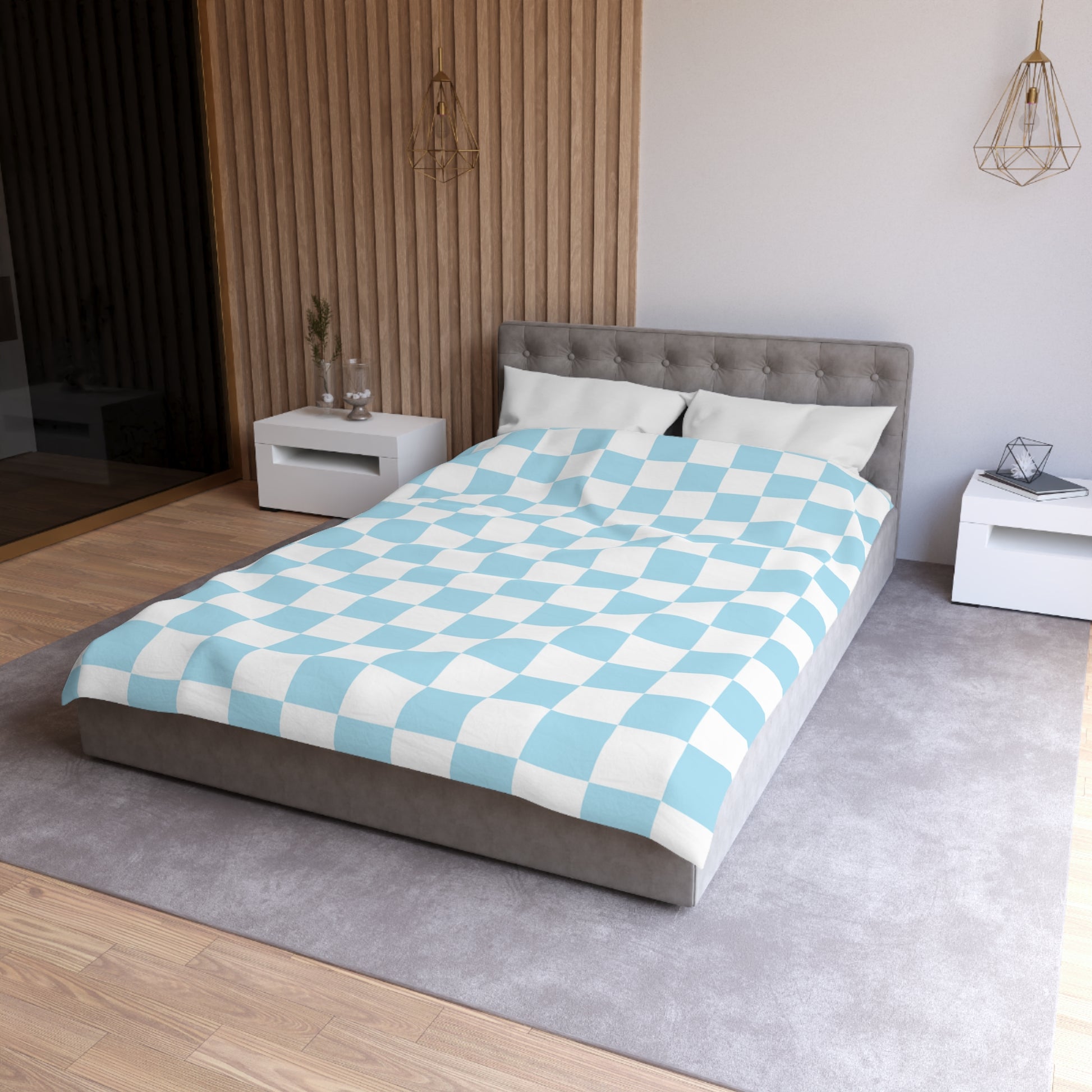 Checkerboard Sky Blue Microfiber Duvet Cover, Artsulli - Art is Long, Life is Short, Home Decor, , , , , , , 