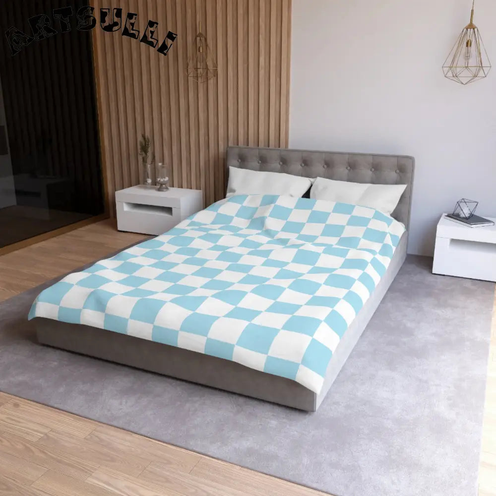 JAKKOUTTHEBXX Checkerboard Sky Blue Microfiber Duvet Cover