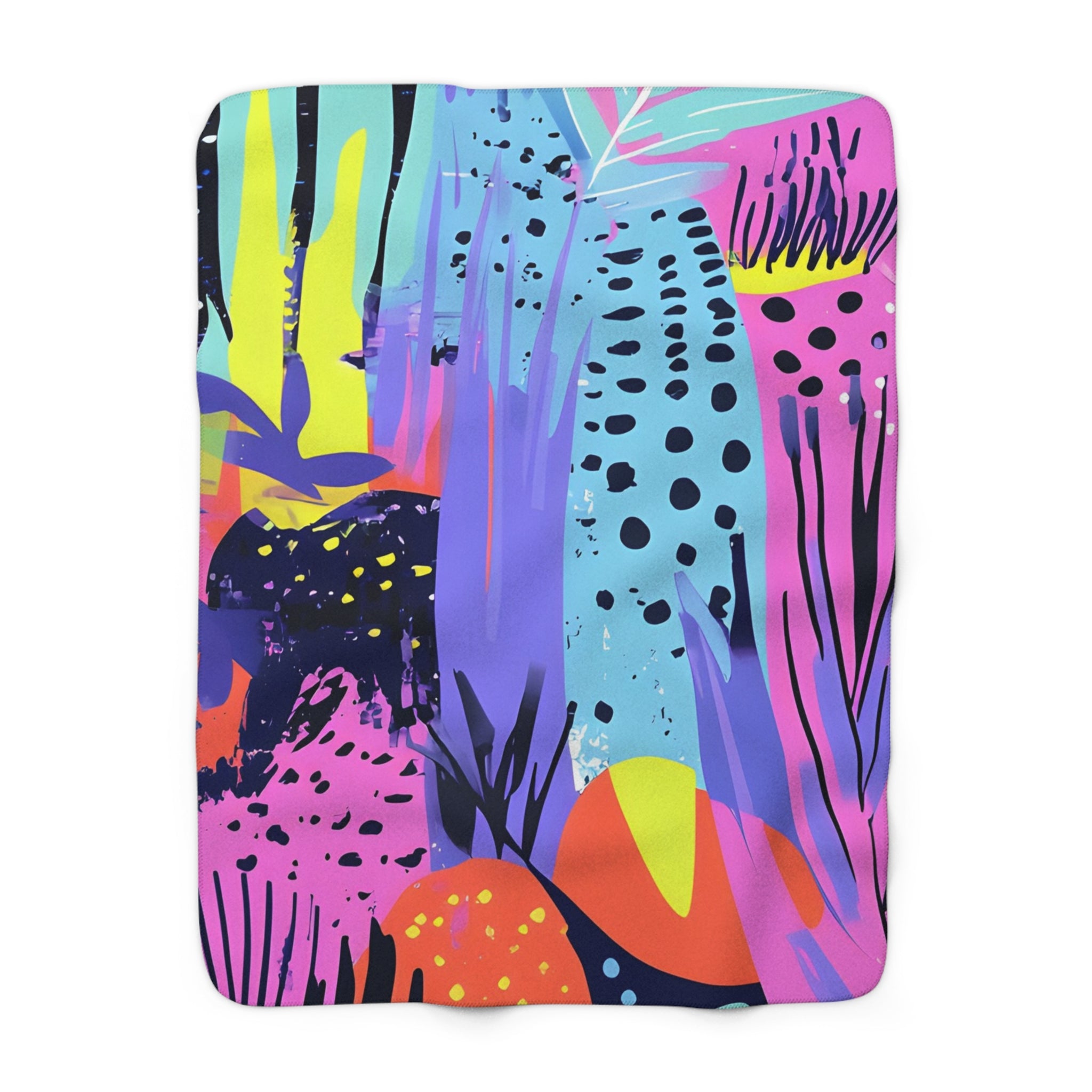 Dark Neon Rainforest Sherpa Fleece Blanket, Artsulli - Art is Long, Life is Short, Home Decor, Size, 50" × 60", , , , , 23168812631490009473