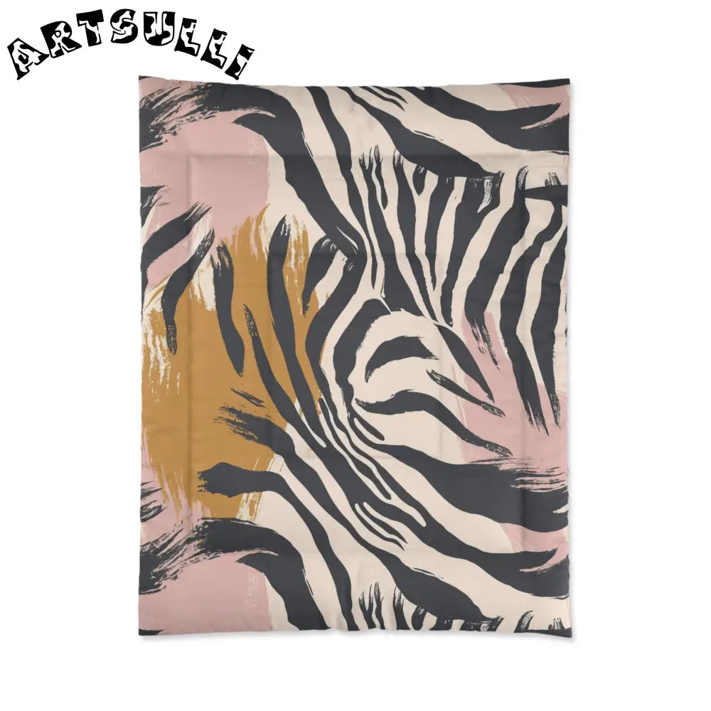 JAKKOUTTHEBXX Art Printed Zebra Brush Strokes Comforter in Pink