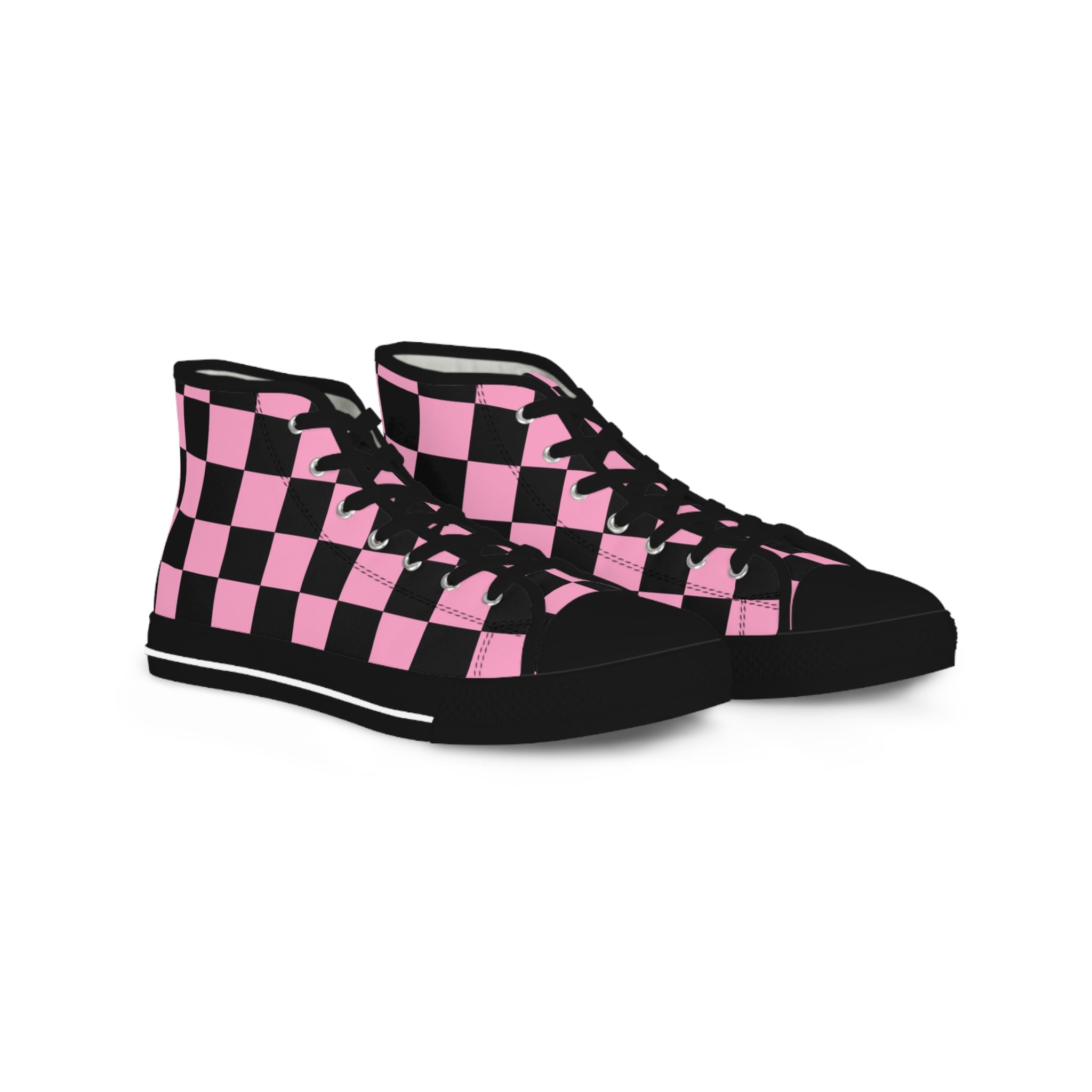 Checkerboard Black and Pink Men's High Top Sneakers, Artsulli - Art is Long, Life is Short, Shoes, Size, US 5, Color, Black sole, , , 22720465534560281566