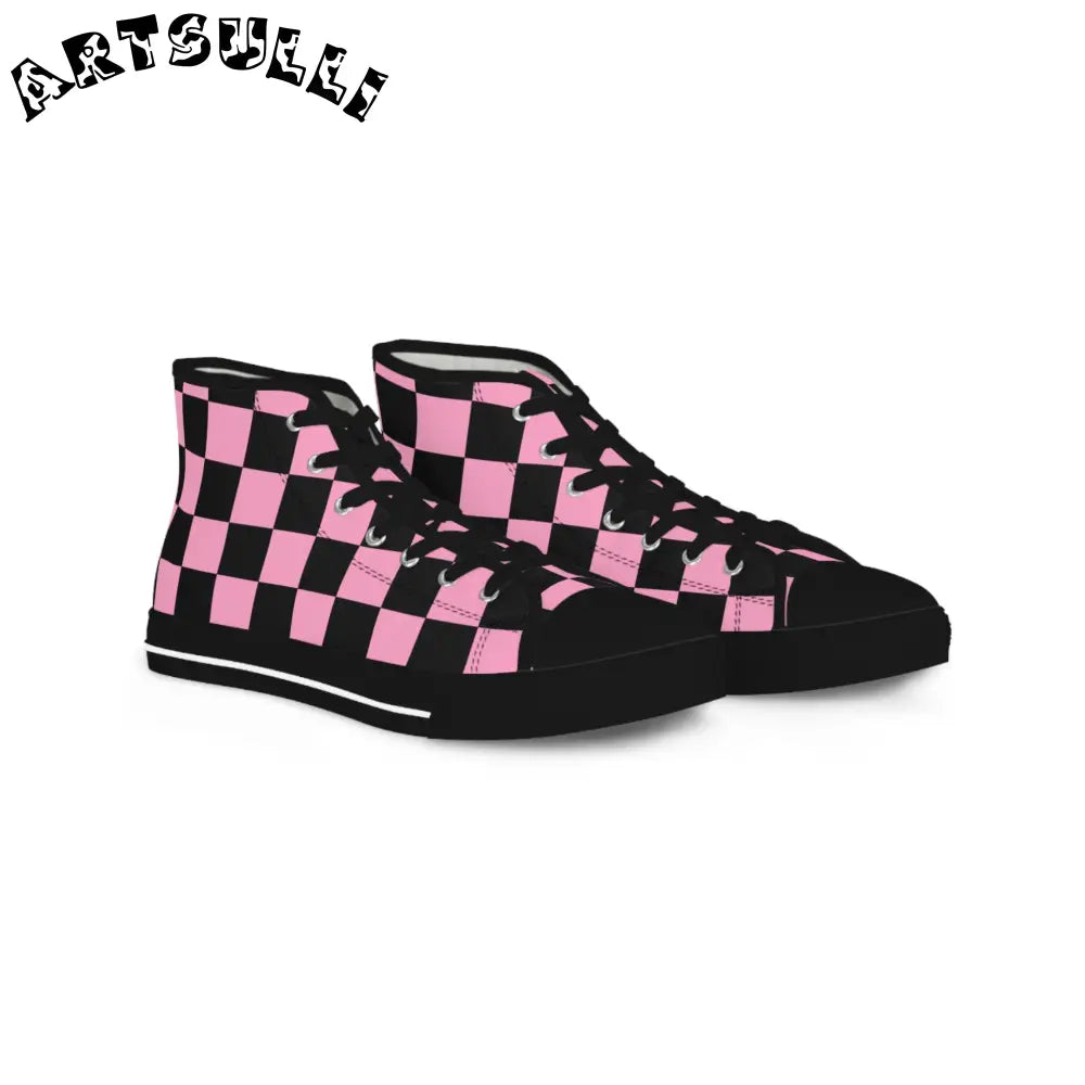 JAKKOUTTHEBXX Checkerboard Black and Pink Men’s High Top Sneakers