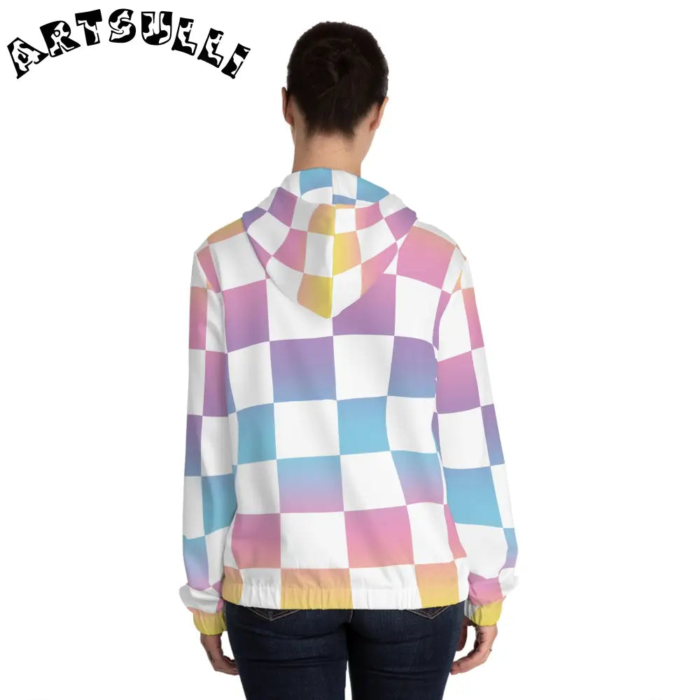 JAKKOUTTHEBXX Vaporwave Check II Women’s Full-Zip Hoodie (AOP)