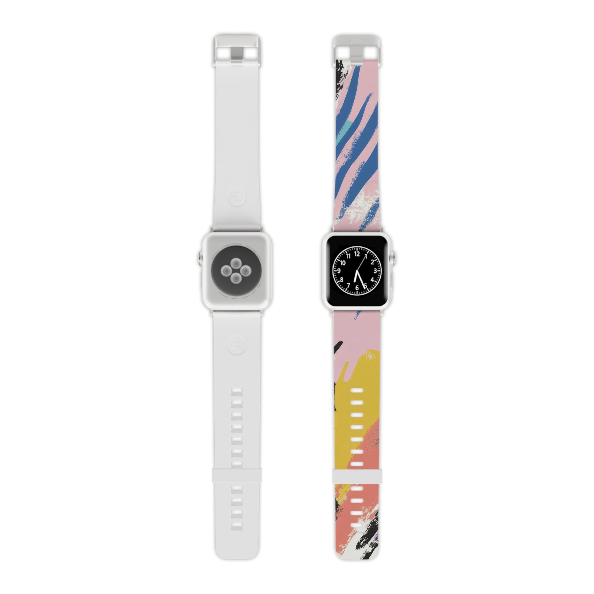Wild Zebra Stripes x Paint Brush Strokes Multi-Color IV Watch Band for Apple Watch, Artsulli - Art is Long, Life is Short, Accessories, Size, 8'' × 0.75'' / 38 - 40 mm, Color, Silver, , , 15850839151818