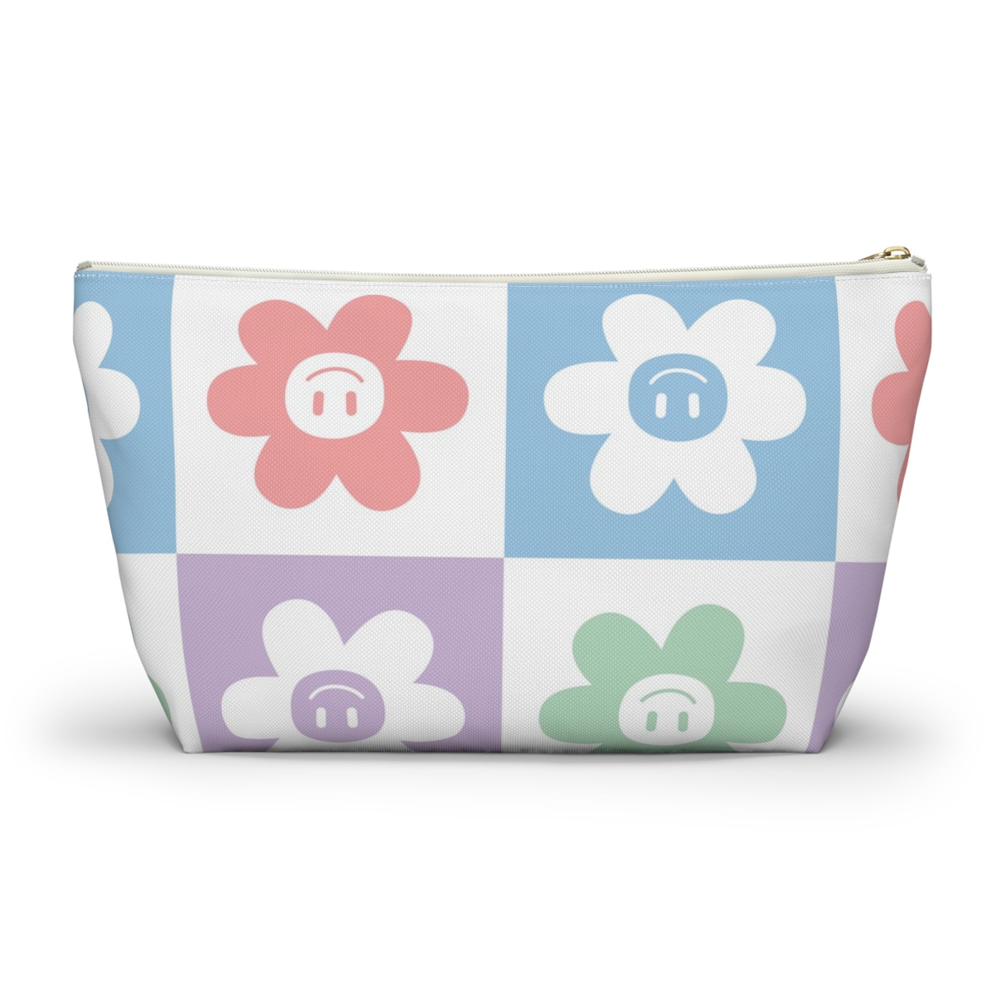 Chessboard x Smiley Face Flowers Multi-Color Accessory Pouch w T-bottom, Artsulli - Art is Long, Life is Short, Bags, , , , , , , 