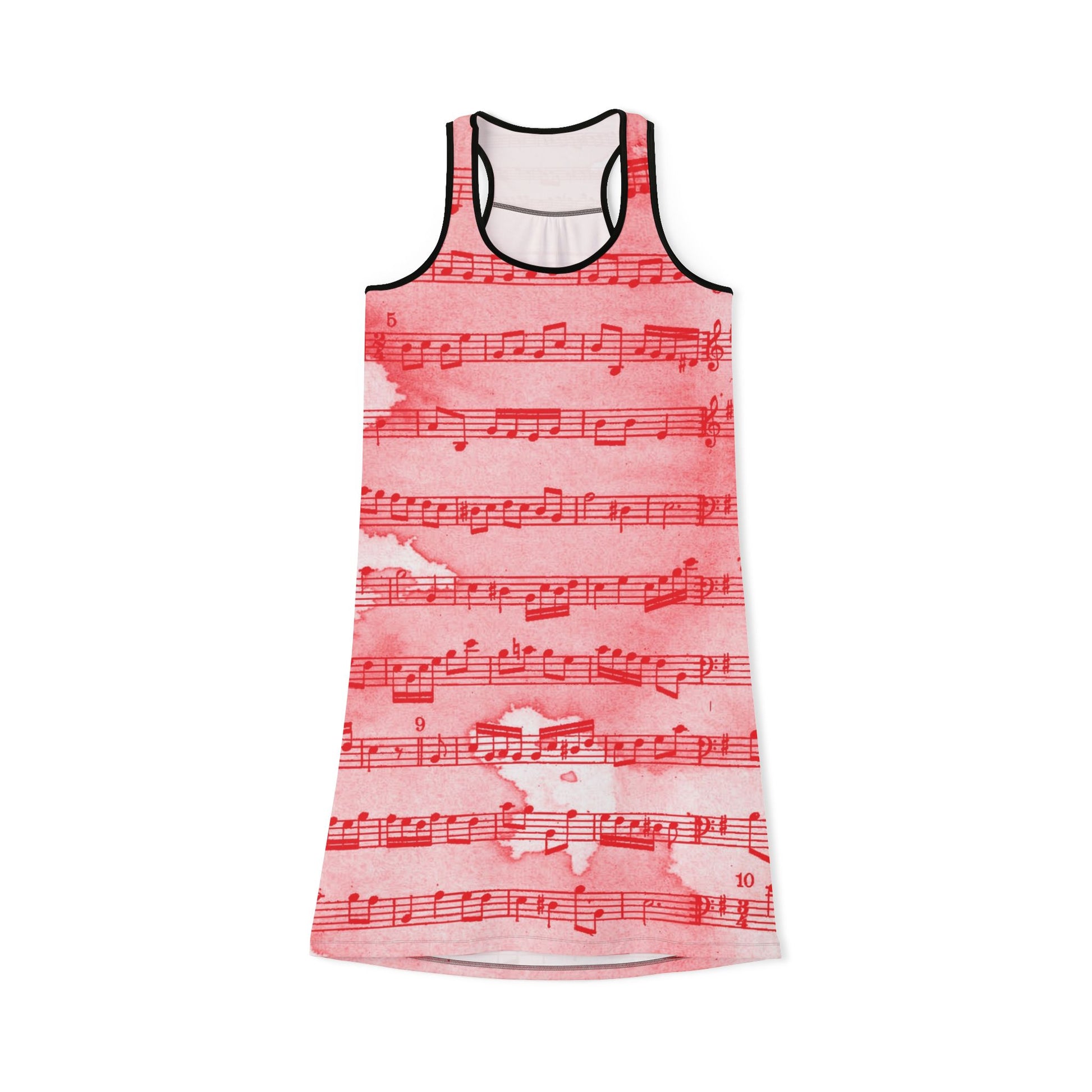 Drip Spill Type Beat Sheet Music Red Women's Racerback Dress (AOP), Artsulli - Art is Long, Life is Short, Tank Top, Size, XS, Color, Black, , , 16920343810466278468