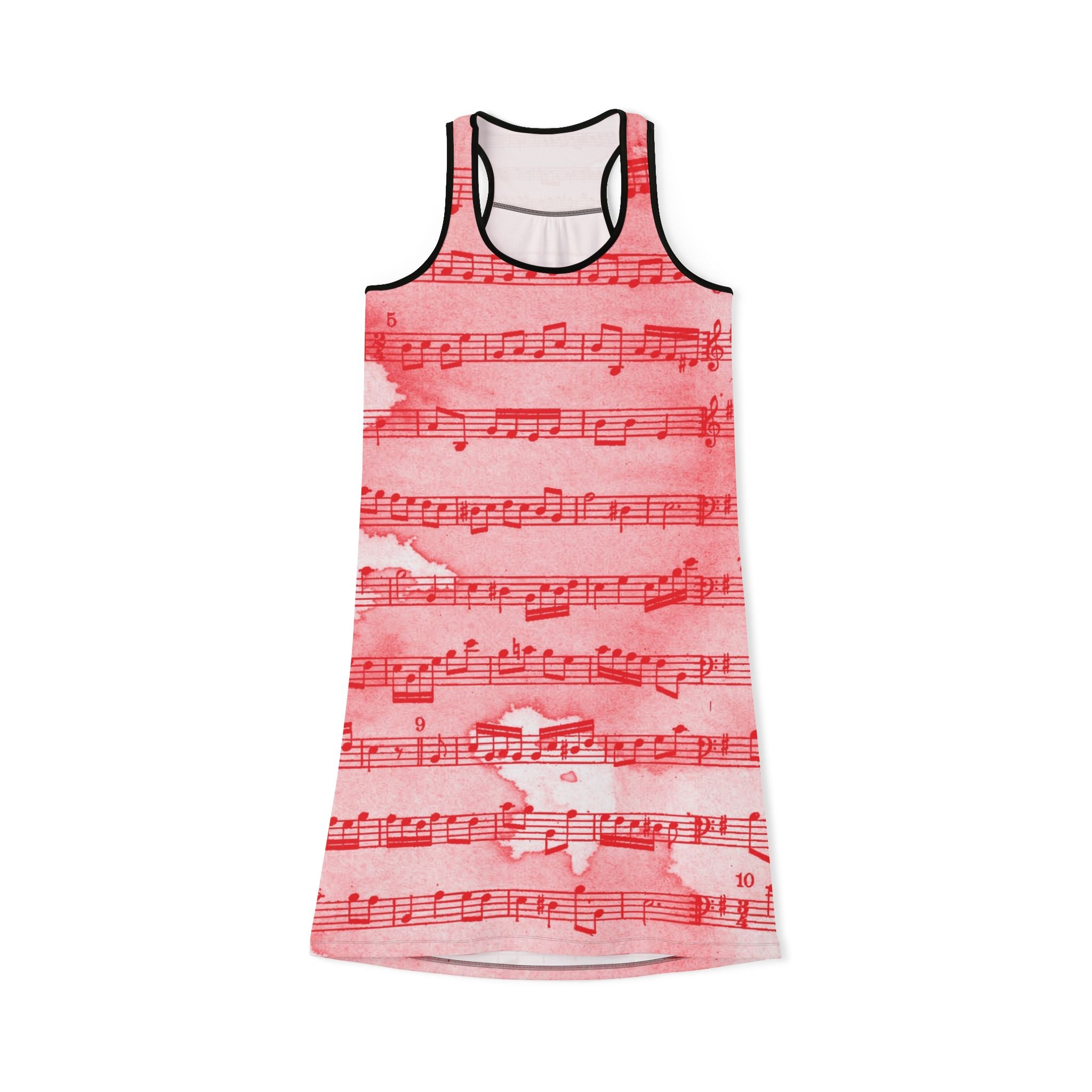 Drip Spill Type Beat Sheet Music Red Women's Racerback Dress (AOP), Artsulli - Art is Long, Life is Short, Tank Top, Size, XS, Color, Black, , , 16920343810466278468