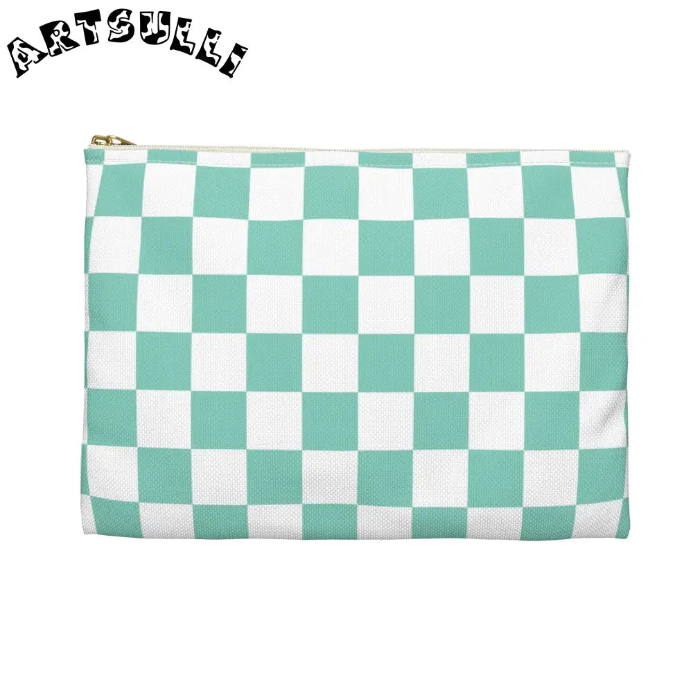 JAKKOUTTHEBXX Checkerboard Light Green Accessory Pouch JAKKOUTTHEBXX