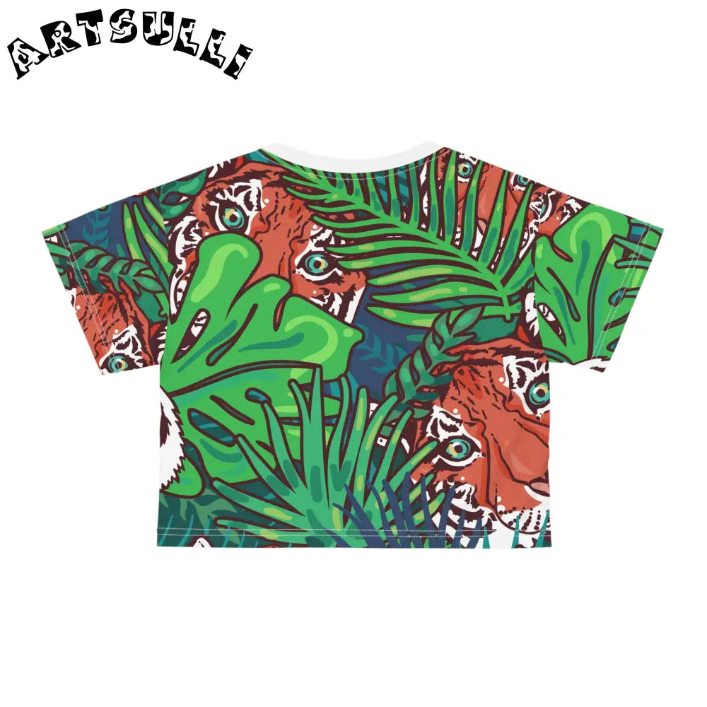 JAKKOUTTHEBXX Tropical Jungle Tigers Blue and Green Crop Tee (AOP)