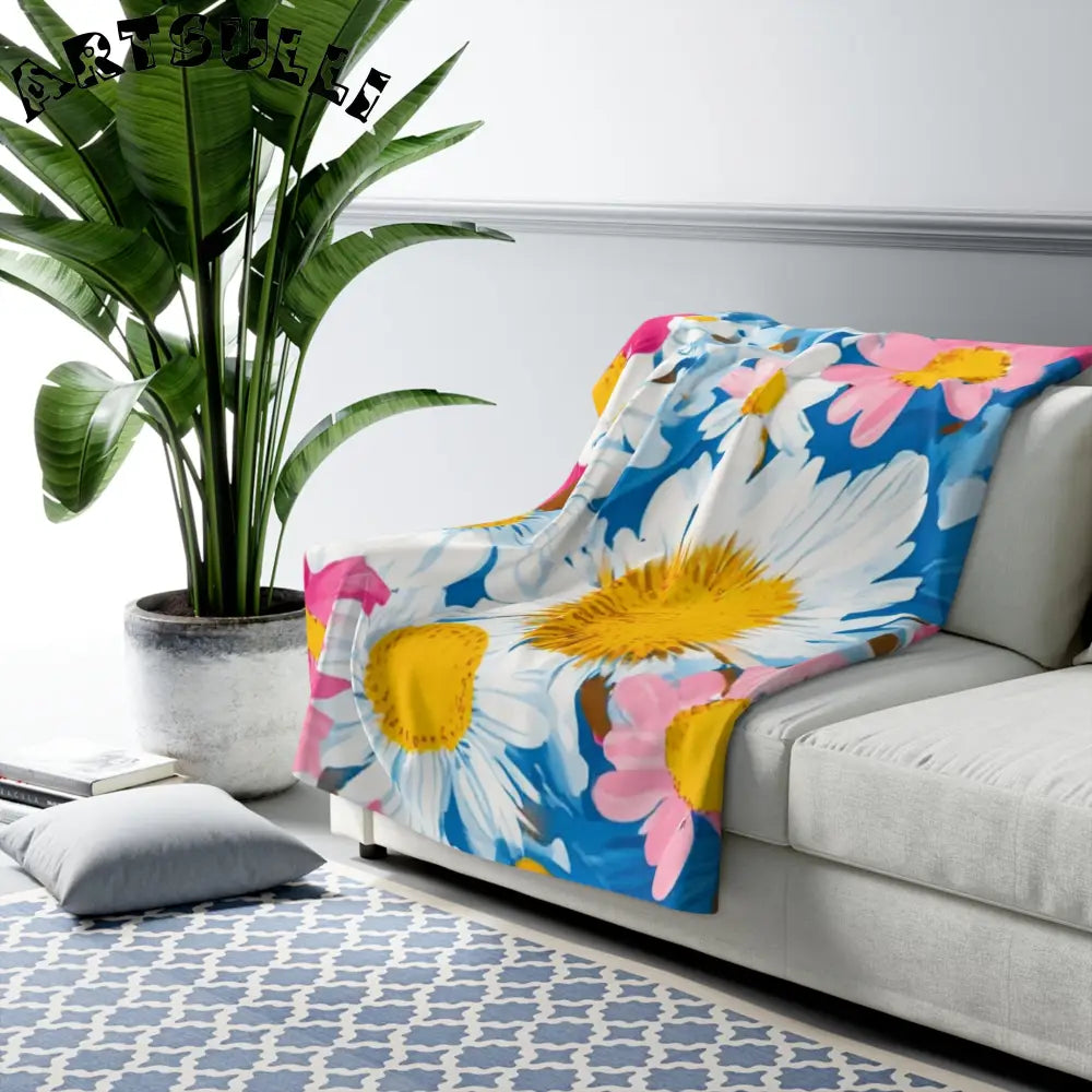 JAKKOUTTHEBXX CDG Daisy Dream Blue Sherpa Fleece Blanket