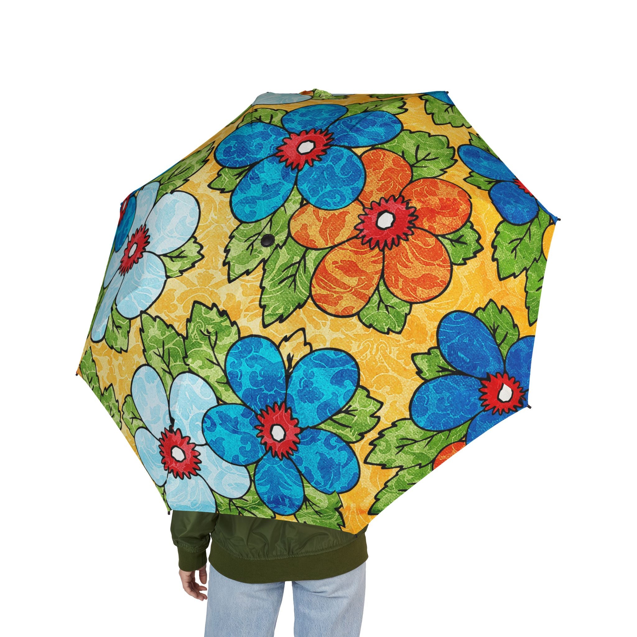 Groovy Yellow Floral Kl II Semi-Automatic Foldable Umbrella, Artsulli - Art is Long, Life is Short, Accessories, , , , , , , 