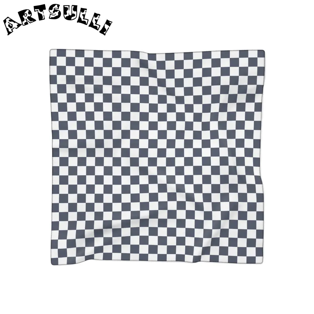 JAKKOUTTHEBXX Checkerboard II White and Navy Blue Poly Scarf