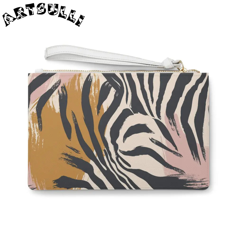 JAKKOUTTHEBXX Abstract Zebra Print Brown Pink Clutch Bag with White