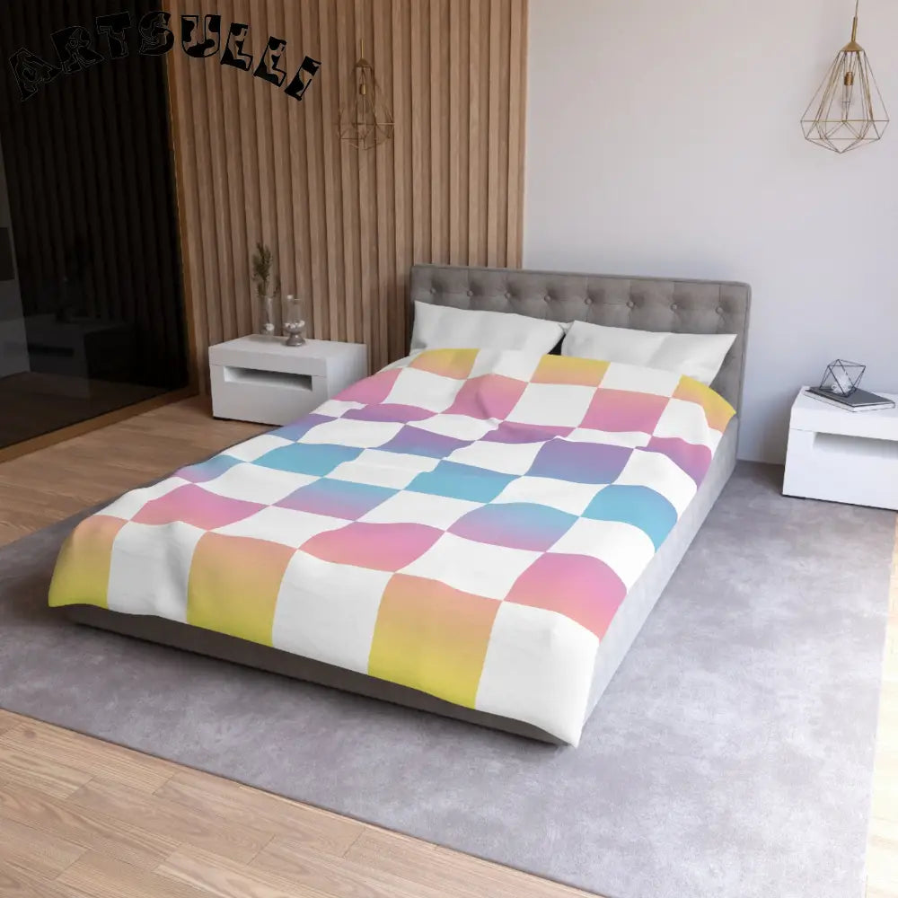 JAKKOUTTHEBXX Vaporwave Check Microfiber Duvet Cover JAKKOUTTHEBXX
