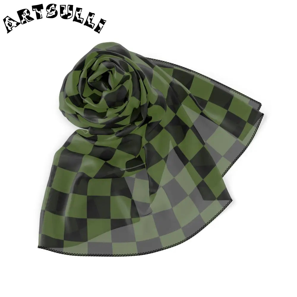 JAKKOUTTHEBXX Checkerboard II Olive Green and Black Poly Scarf