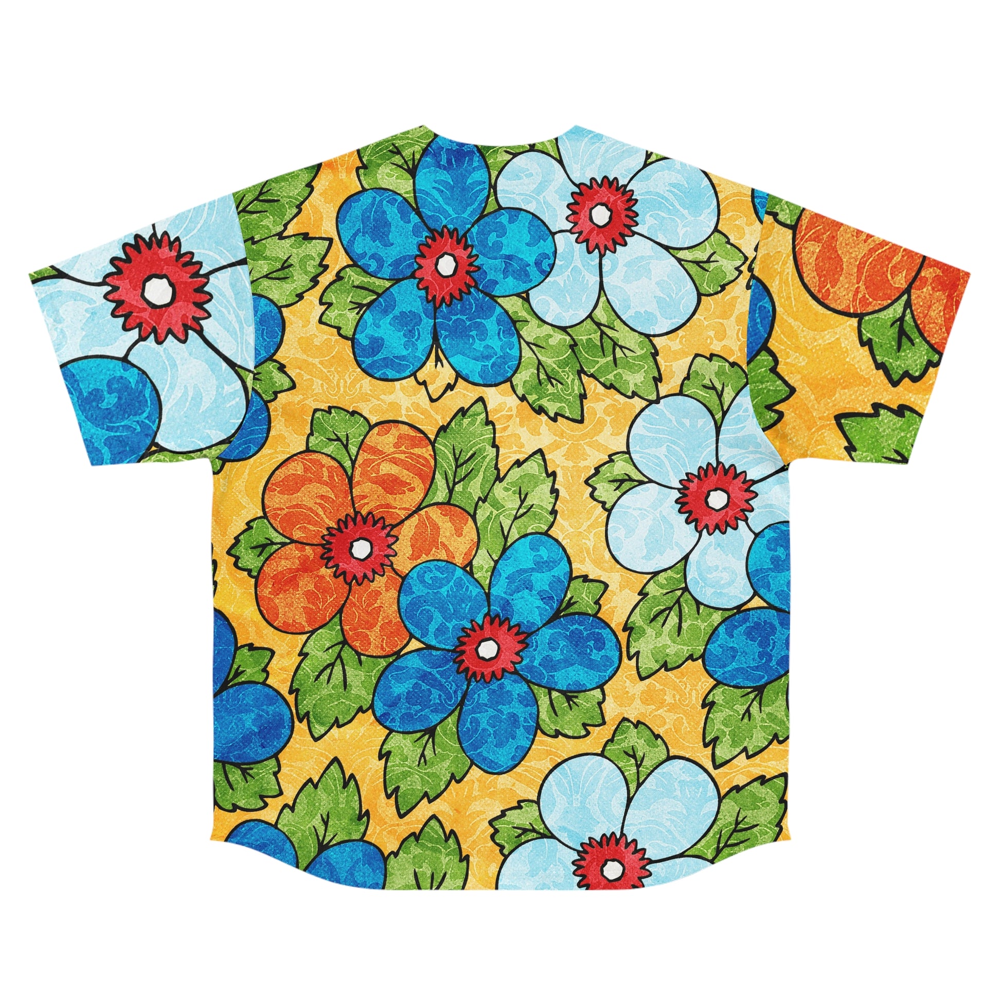 Groovy Yellow Floral Kl II Men's Baseball Jersey (AOP), Artsulli - Art is Long, Life is Short, All Over Prints, , , , , , , 