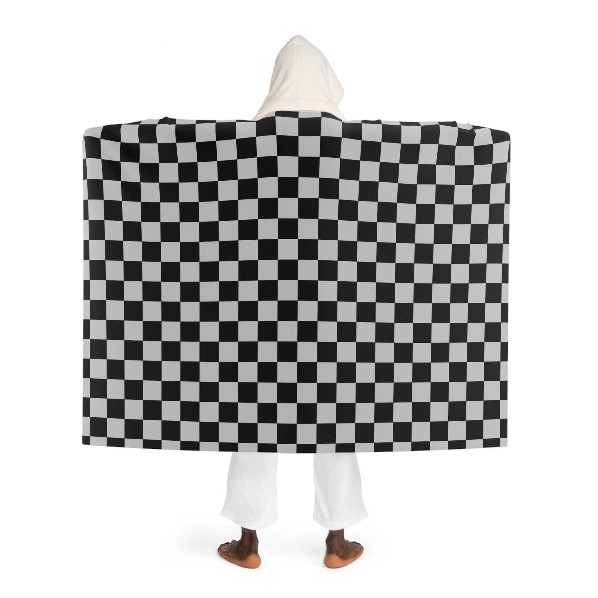 Checkerboard Dada Black and Light Gray Hooded Sherpa Fleece Blanket, Artsulli - Art is Long, Life is Short, All Over Prints, , , , , , , 