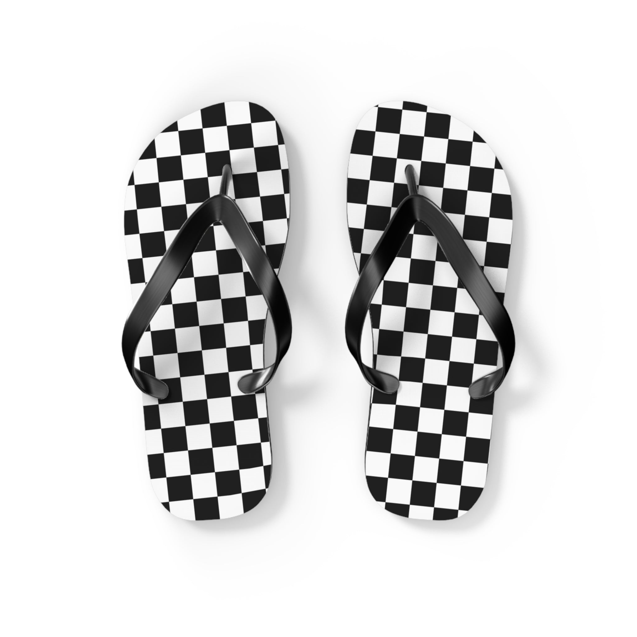 Checkerboard White and Black Flip Flops, Artsulli - Art is Long, Life is Short, Shoes, Size, S, Color, Black sole, , , 20029245453469360718