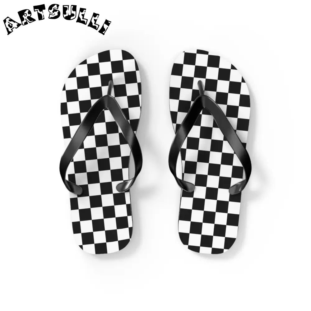 JAKKOUTTHEBXX Checkerboard White and Black Flip Flops JAKKOUTTHEBXX