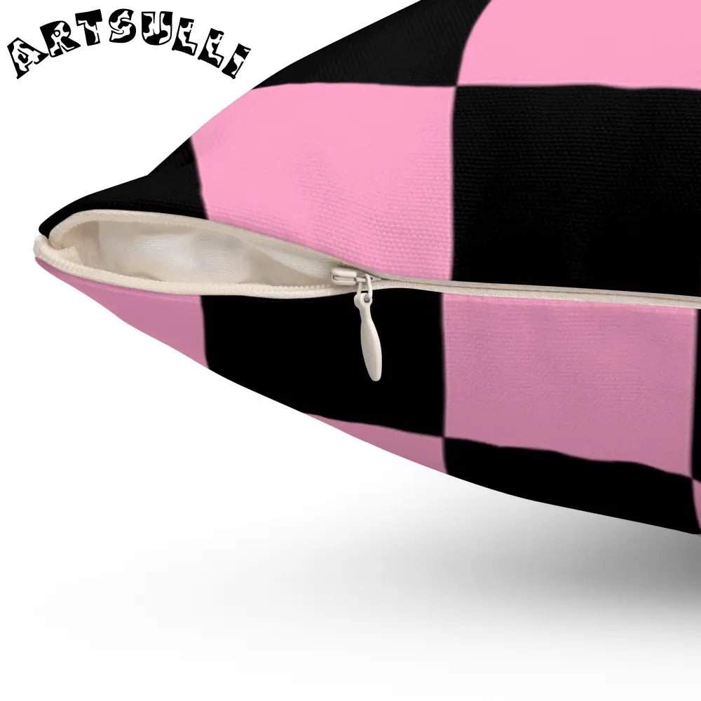 JAKKOUTTHEBXX Checkerboard Black and Pink Spun Polyester Square
