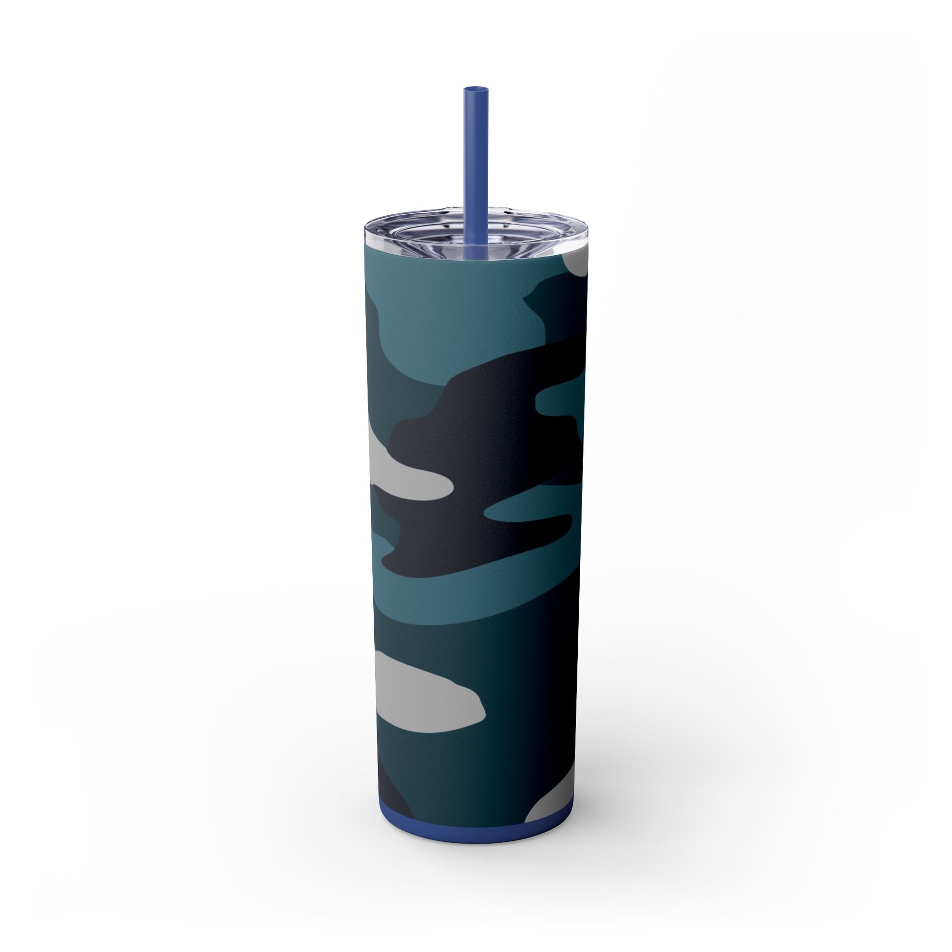Blue Camouflage Skinny Tumbler with Straw, 20oz, Artsulli - Art is Long, Life is Short, Mug, , , , , , , 