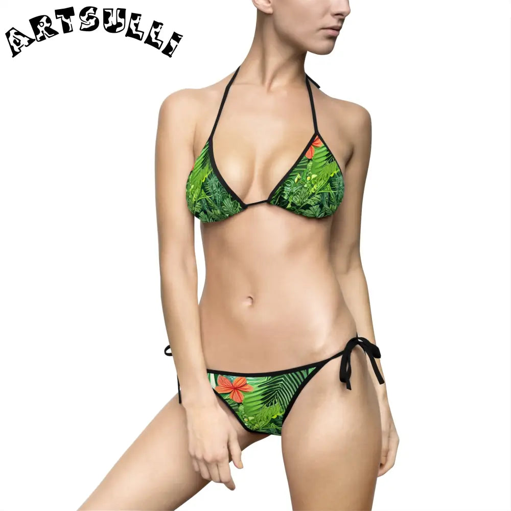 JAKKOUTTHEBXX Tropical Leaf Orange Flower Bikini Swimsuit with White