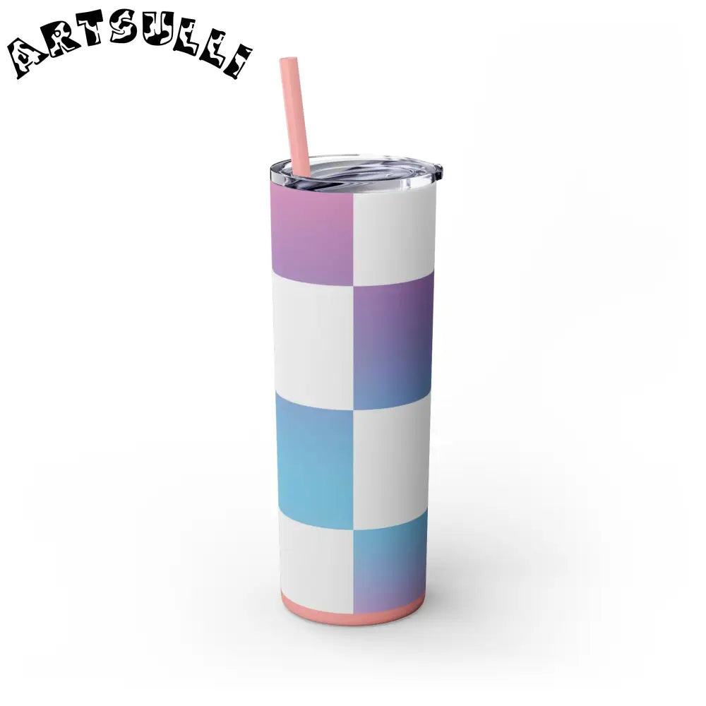 JAKKOUTTHEBXX Vaporwave Check Skinny Tumbler with Straw 20oz