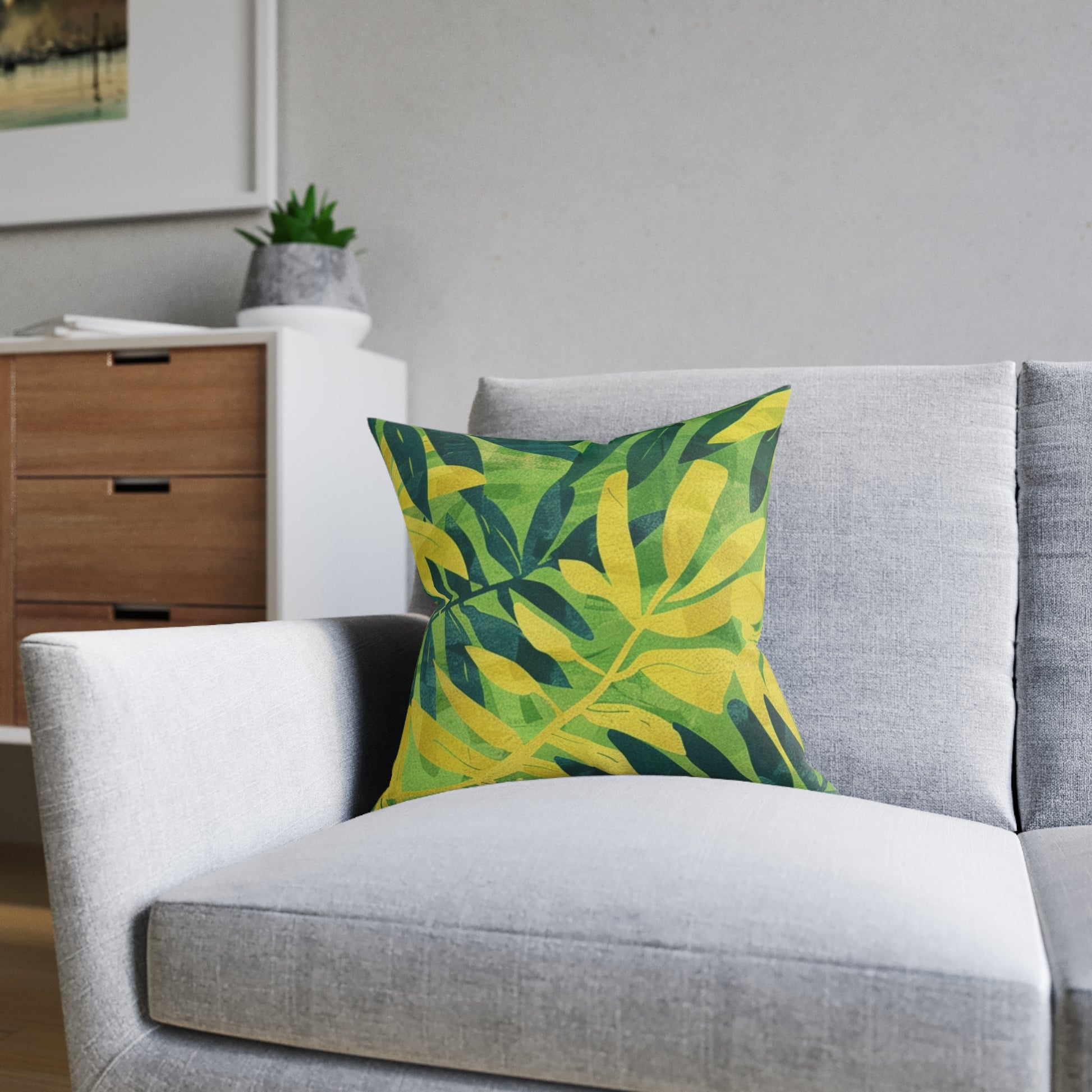 Green Leaf x Yellow Leaf x Tropical x Jungle Square Pillow, Artsulli - Art is Long, Life is Short, Home Decor, , , , , , , 
