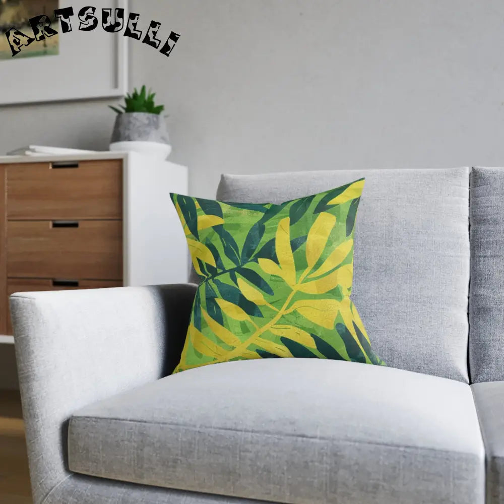 JAKKOUTTHEBXX Tropical Leaf Faux Suede Square Pillow JAKKOUTTHEBXX