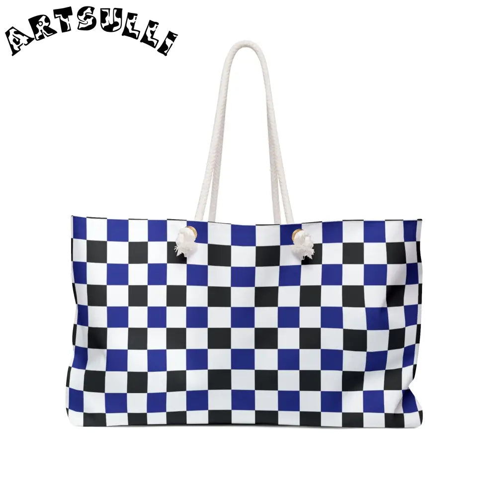 JAKKOUTTHEBXX Checkerboard Blue White and Black Weekender Bag