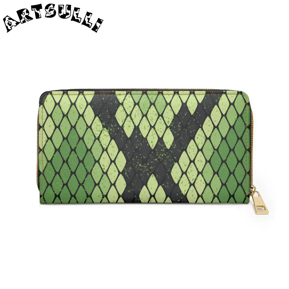 JAKKOUTTHEBXX Snake Skin Green and Black Zipper Wallet JAKKOUTTHEBXX