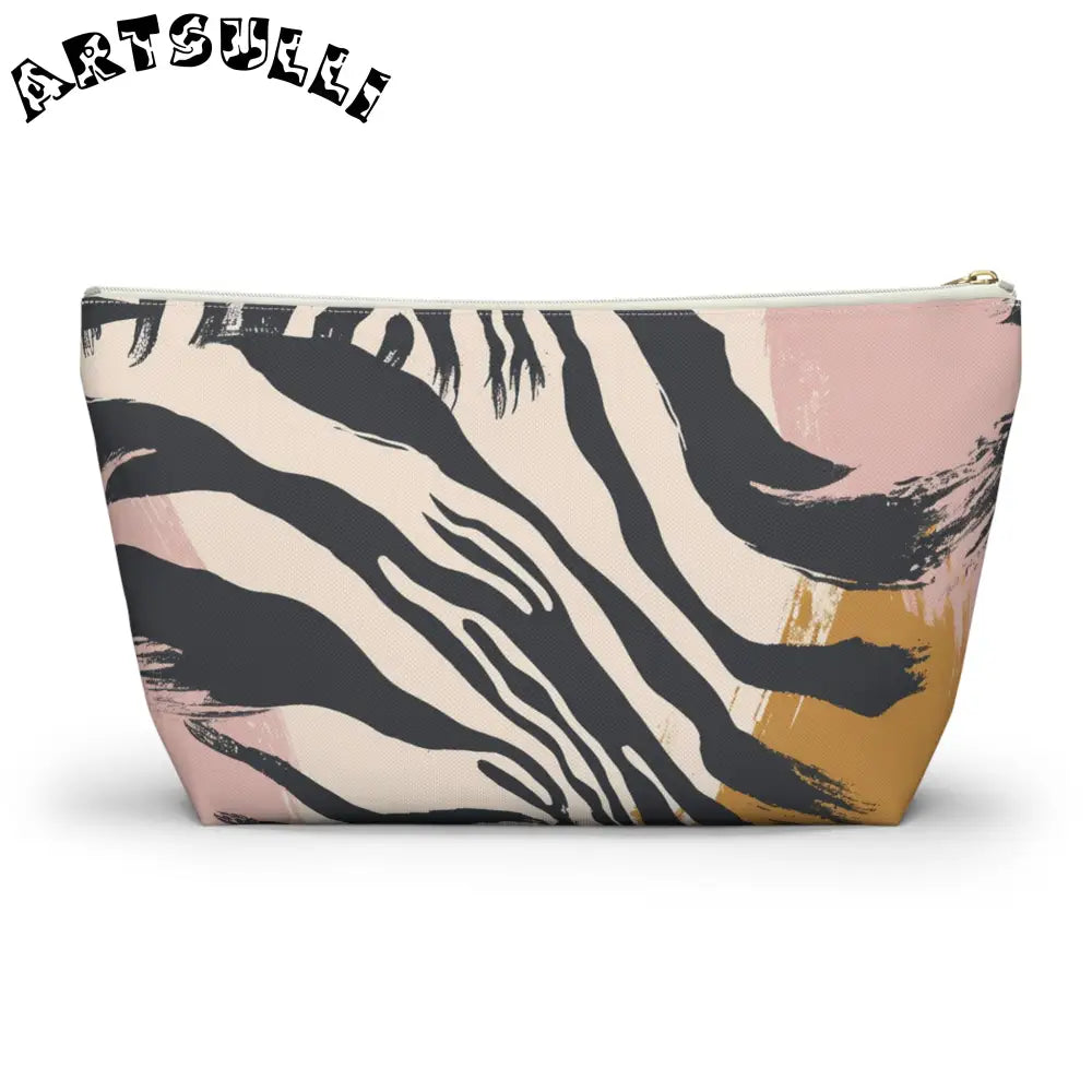 JAKKOUTTHEBXX Zebra Stripe And Brushstroke Cosmetic Pouch In Pink