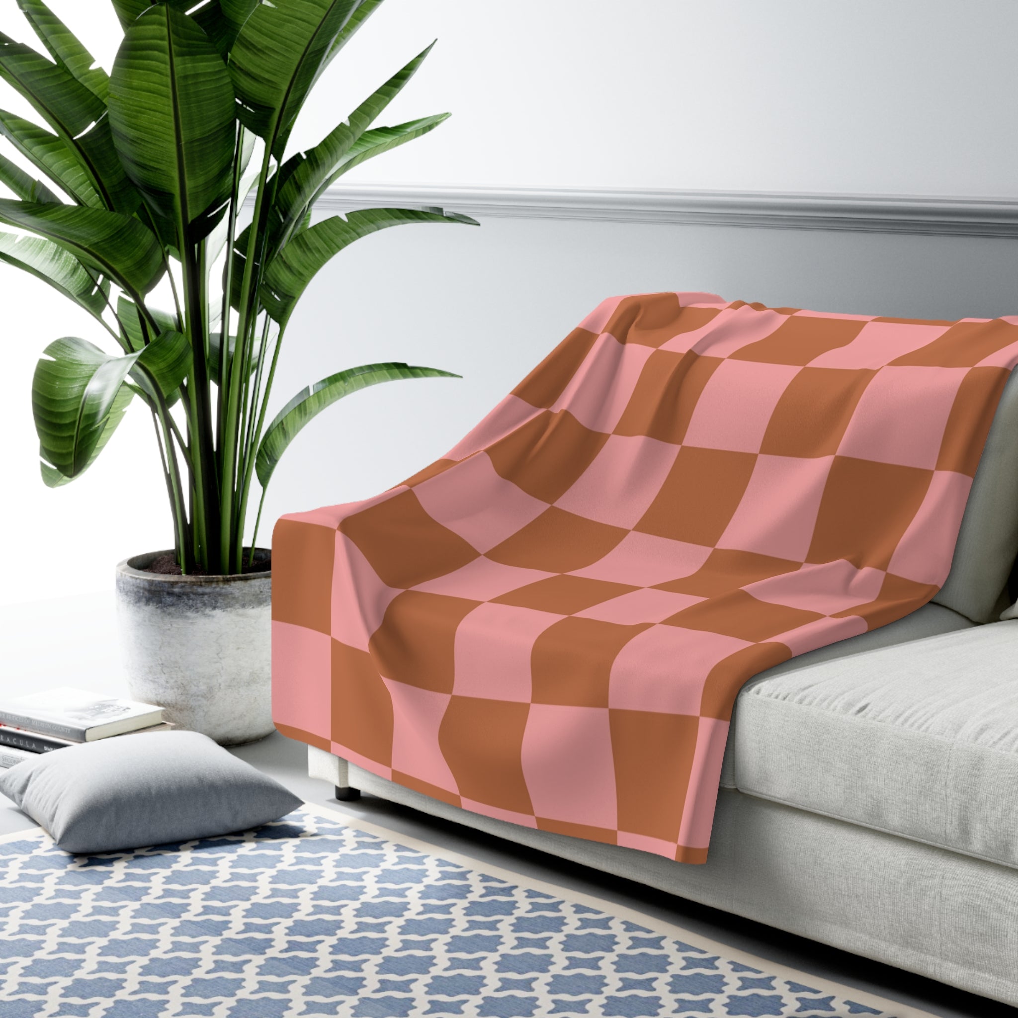Chessboard Pink and Brown Sherpa Fleece Blanket, Artsulli - Art is Long, Life is Short, Home Decor, , , , , , , 