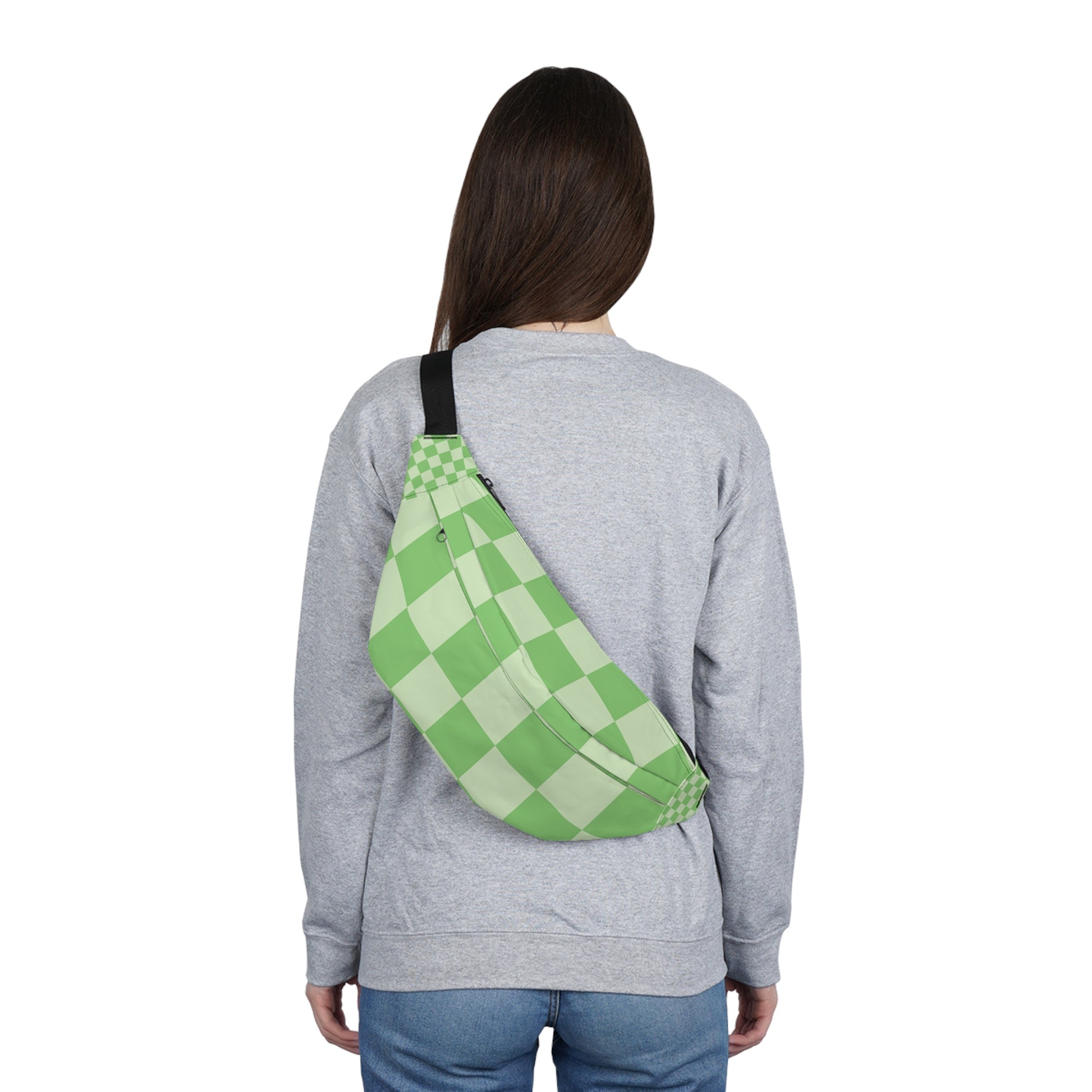 Checkerboard Green Large Fanny Pack, Artsulli - Art is Long, Life is Short, Bags, , , , , , , 
