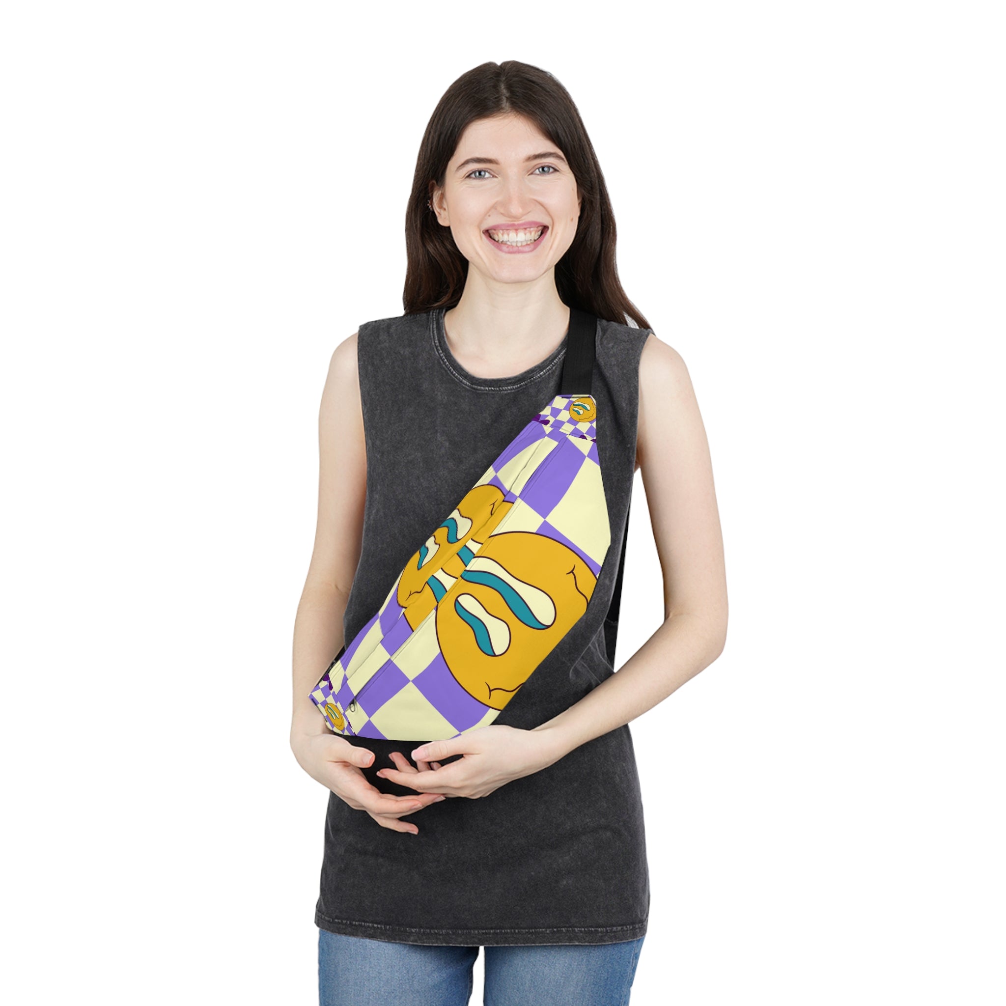 Trippy Flower Power Motifs Large Fanny Pack, Artsulli - Art is Long, Life is Short, Bags, , , , , , , 