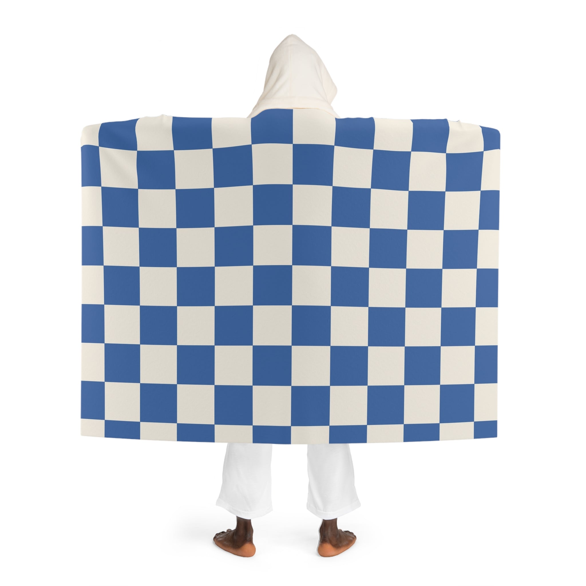 Checkerboard Blue Hooded Sherpa Fleece Blanket, Artsulli - Art is Long, Life is Short, All Over Prints, , , , , , , 
