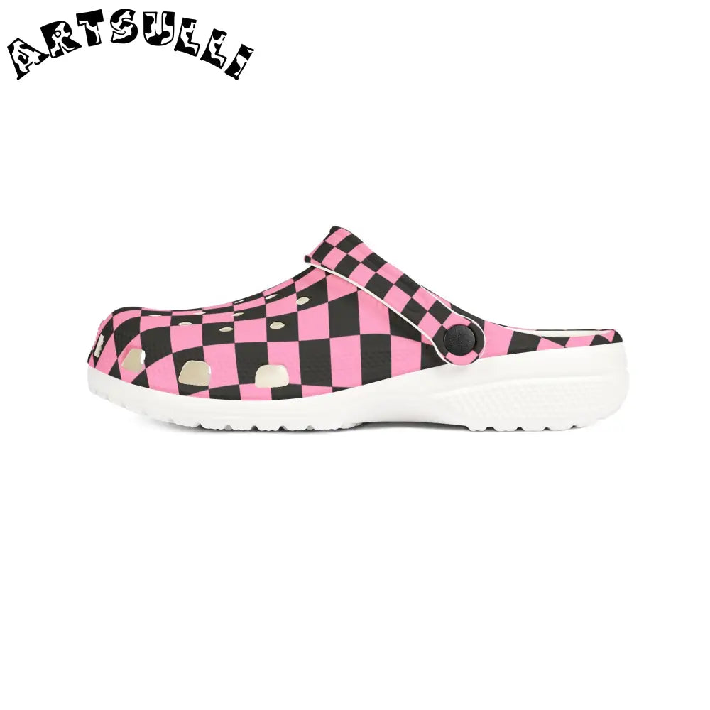JAKKOUTTHEBXX Checkerboard Black and Pink EVA Foam Rubber Shoes