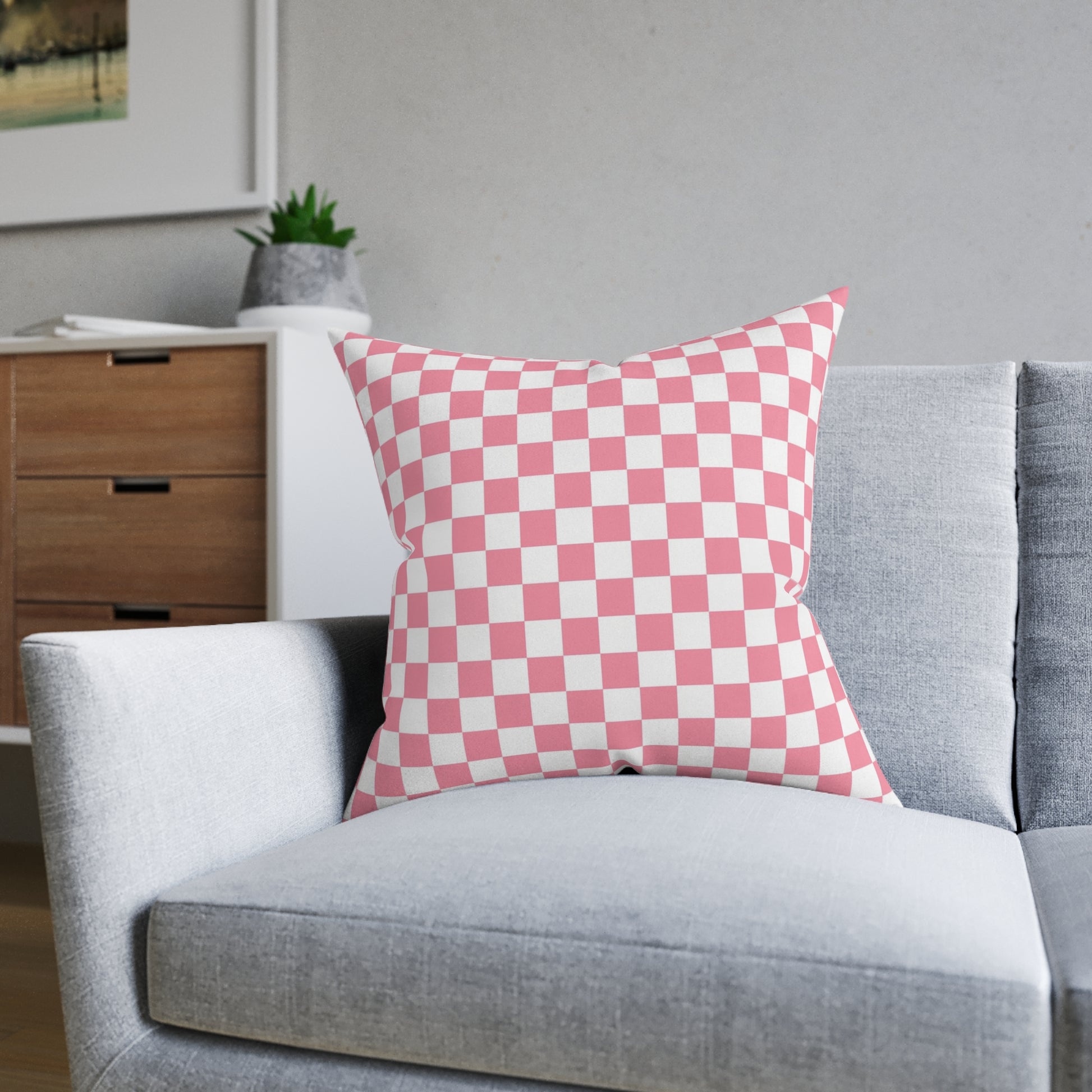 Brigandine Checkered Scene Square Pillow - Pink Back, Artsulli - Art is Long, Life is Short, Home Decor, , , , , , , 