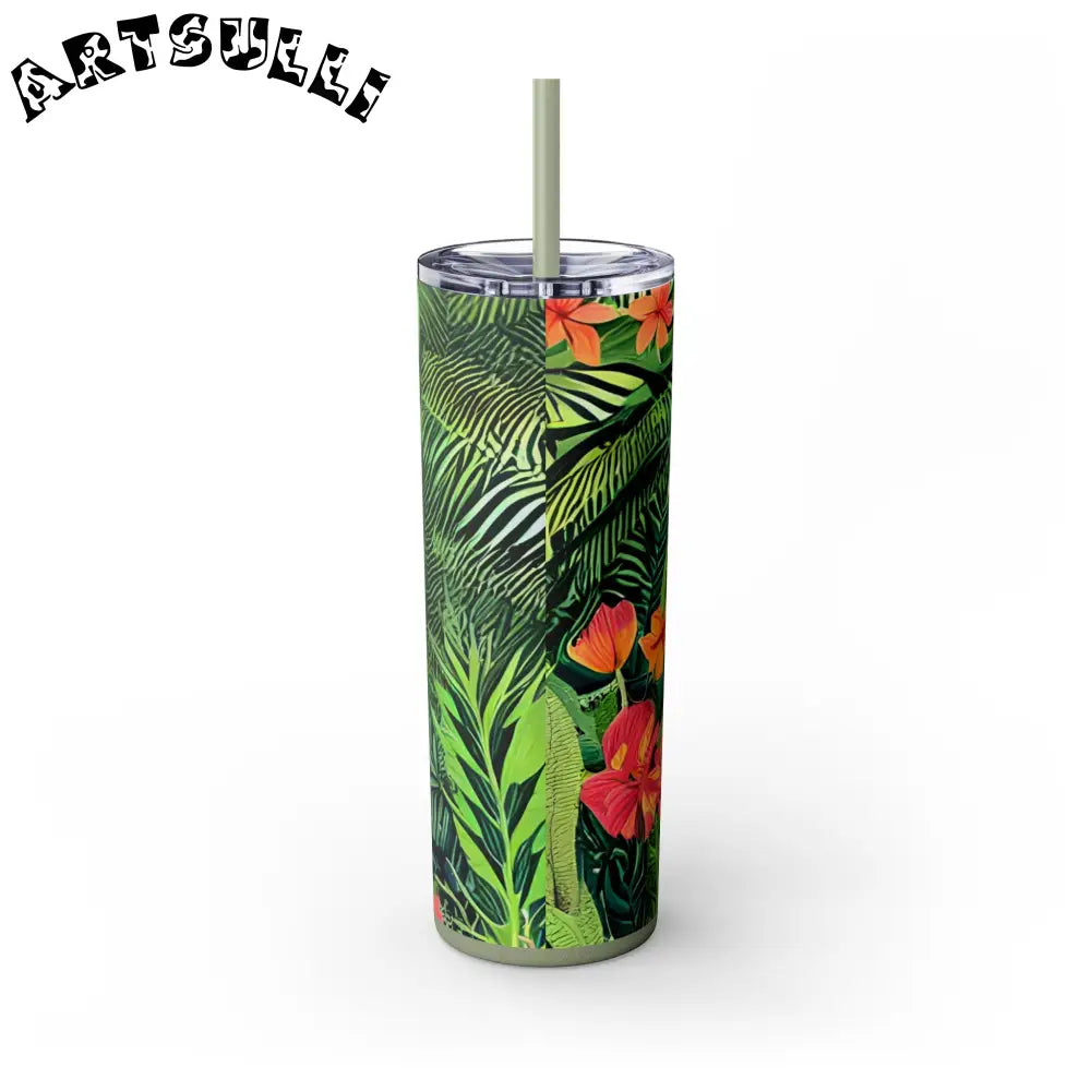 JAKKOUTTHEBXX White Tropical Leaf and Flower Tumbler JAKKOUTTHEBXX