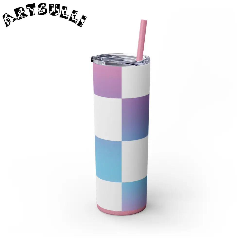 JAKKOUTTHEBXX Vaporwave Check Skinny Tumbler with Straw 20oz