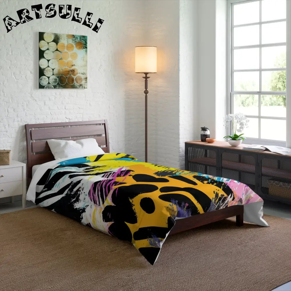Zebra Stripes x Leapord Print x Paint Splatter Multi-Color Comforter, Artsulli - Art is Long, Life is Short, Home Decor, , , , , , , 
