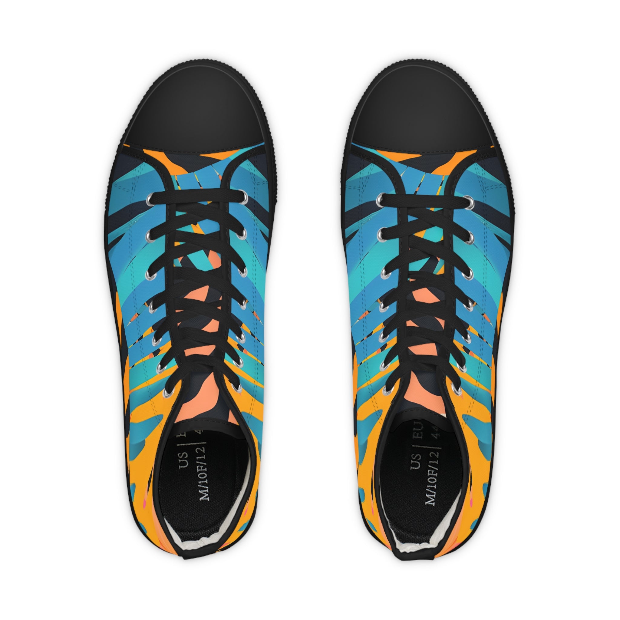 Palm Leaves x Tiger Stripes Orange and Blue Men's High Top Sneakers, Artsulli - Art is Long, Life is Short, Shoes, , , , , , , 