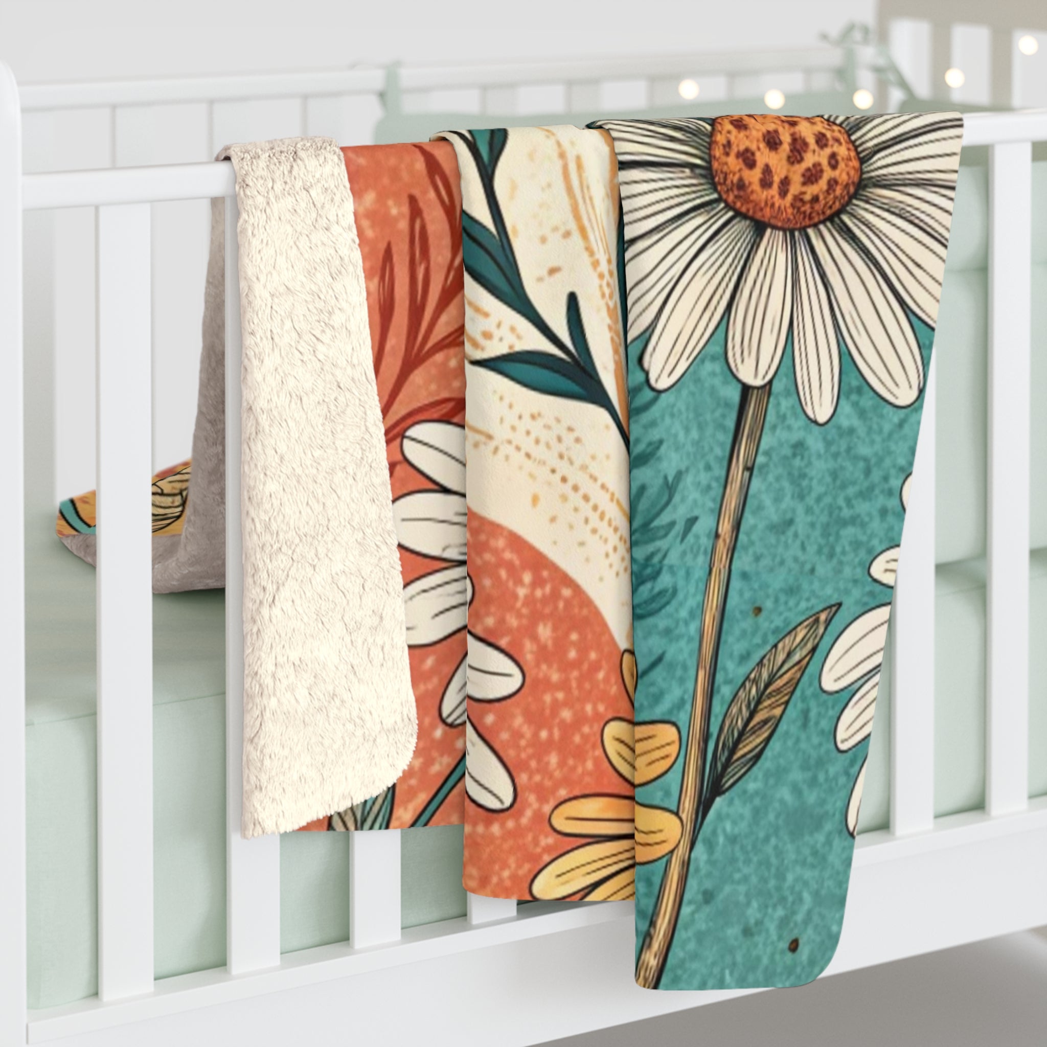 Retro Daisy Dream Sherpa Fleece Blanket, Artsulli - Art is Long, Life is Short, Home Decor, , , , , , , 