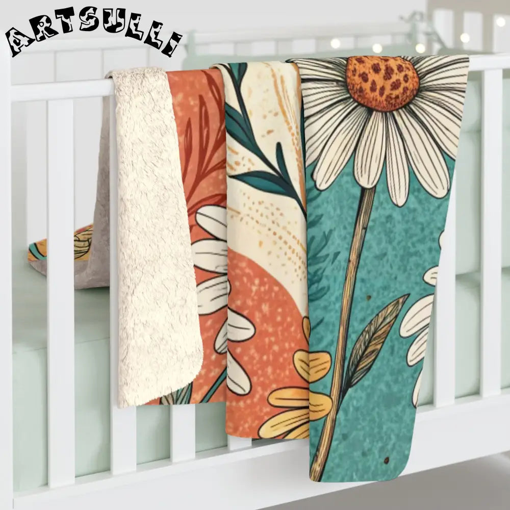 JAKKOUTTHEBXX Retro Daisy Dream Sherpa Fleece Blanket JAKKOUTTHEBXX