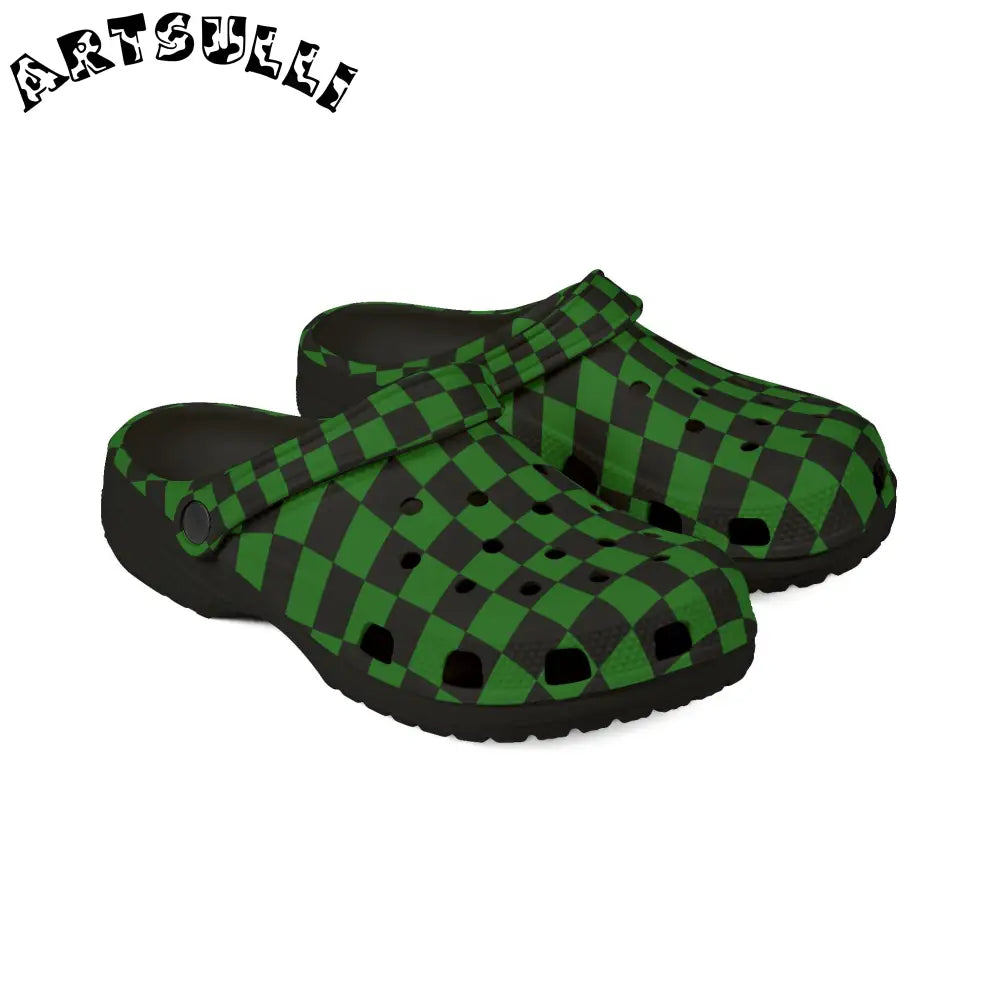 JAKKOUTTHEBXX Checkerboard Green and Black EVA Foam Rubber Shoes