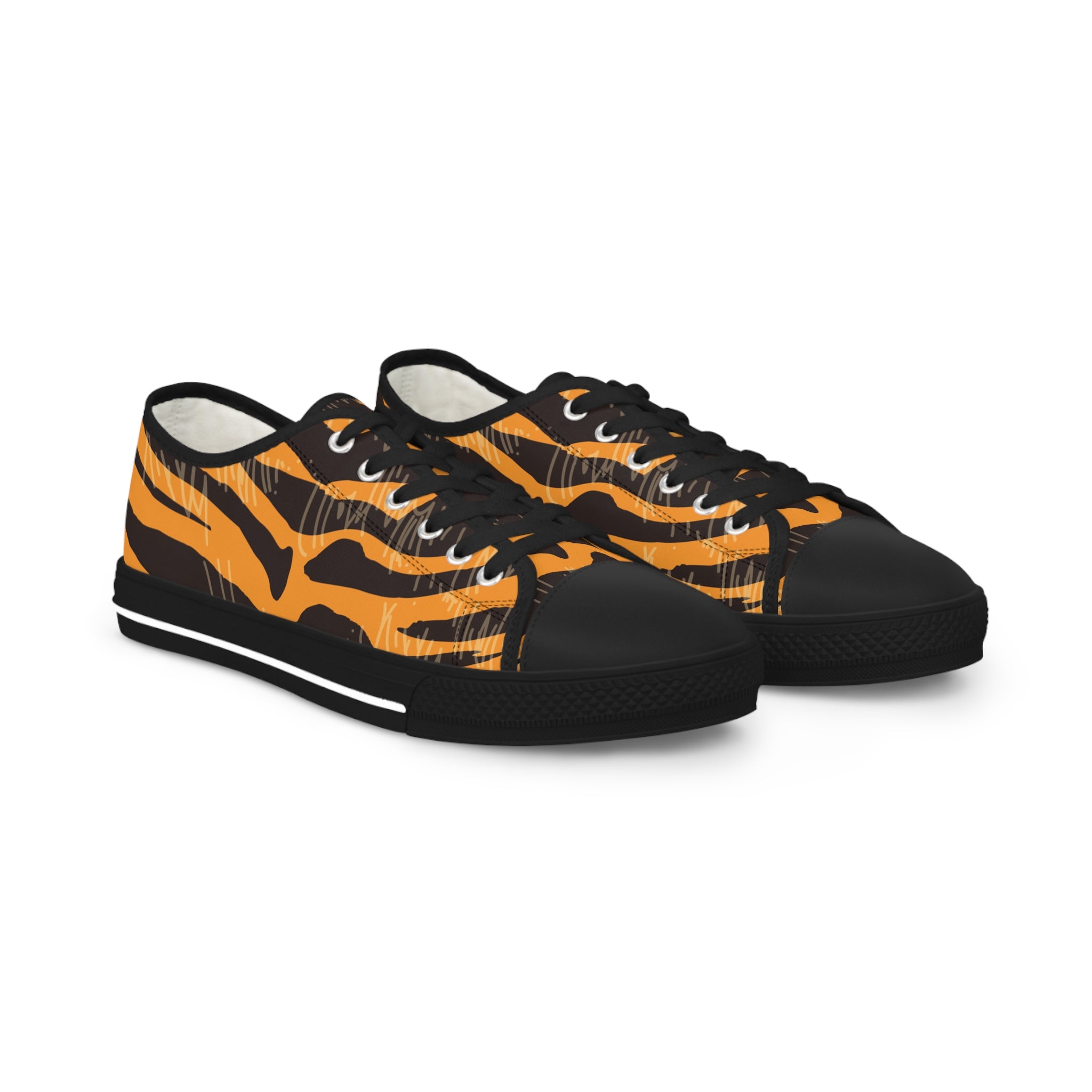 Tiger Scratches Orange and Black Men's Low Top Sneakers, Artsulli - Art is Long, Life is Short, Shoes, Size, US 5, Color, Black sole, , , 13295442838525