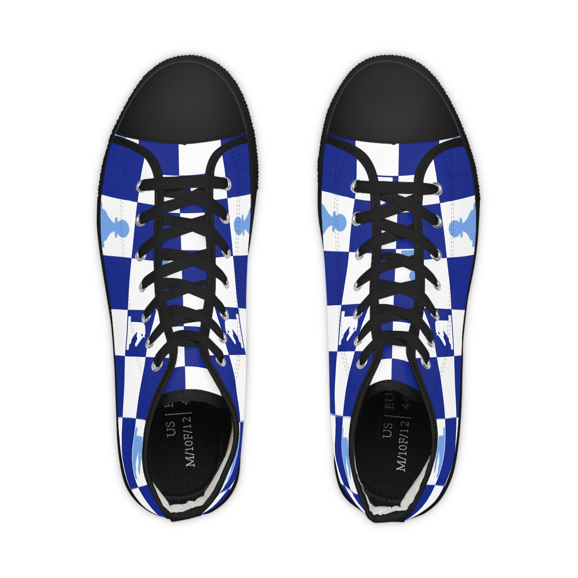 Chessboard Navy Blue Men's High Top Sneakers, Artsulli - Art is Long, Life is Short, Shoes, , , , , , , 